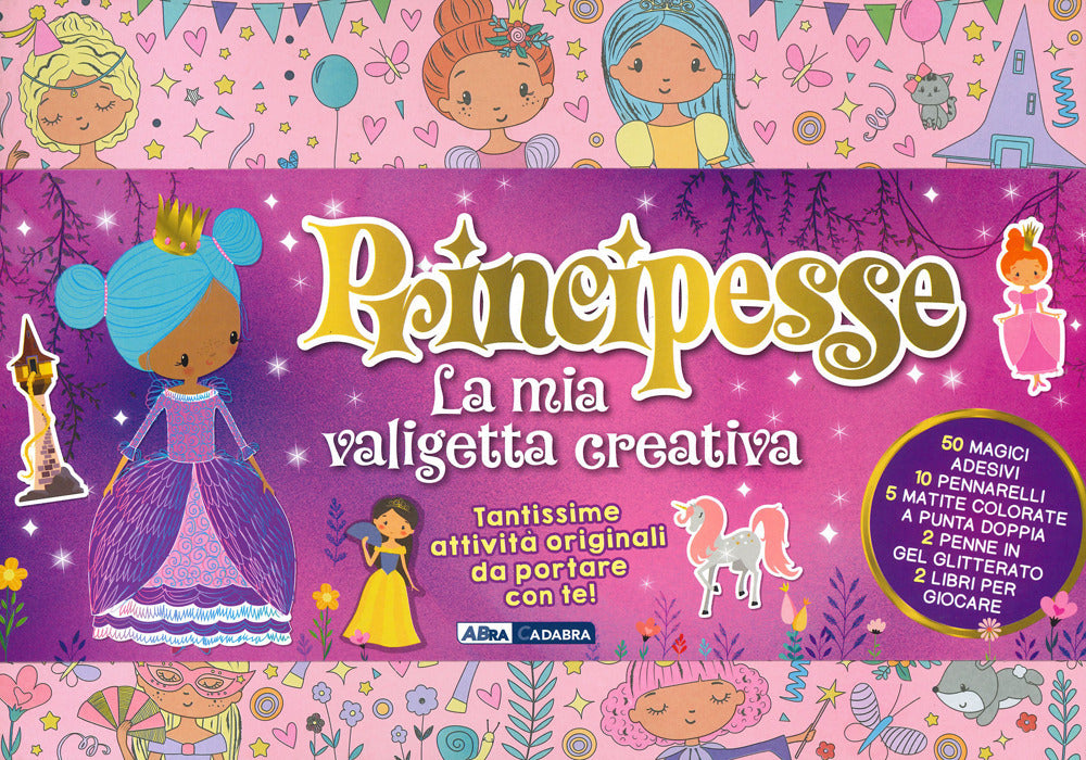 Principesse. La mia valigetta creativa. Ediz. a colori. Con 50 adesivi. Con 5 matite colorate a doppia punta. Con 10 pennarelli. Con 2 penne in gel.