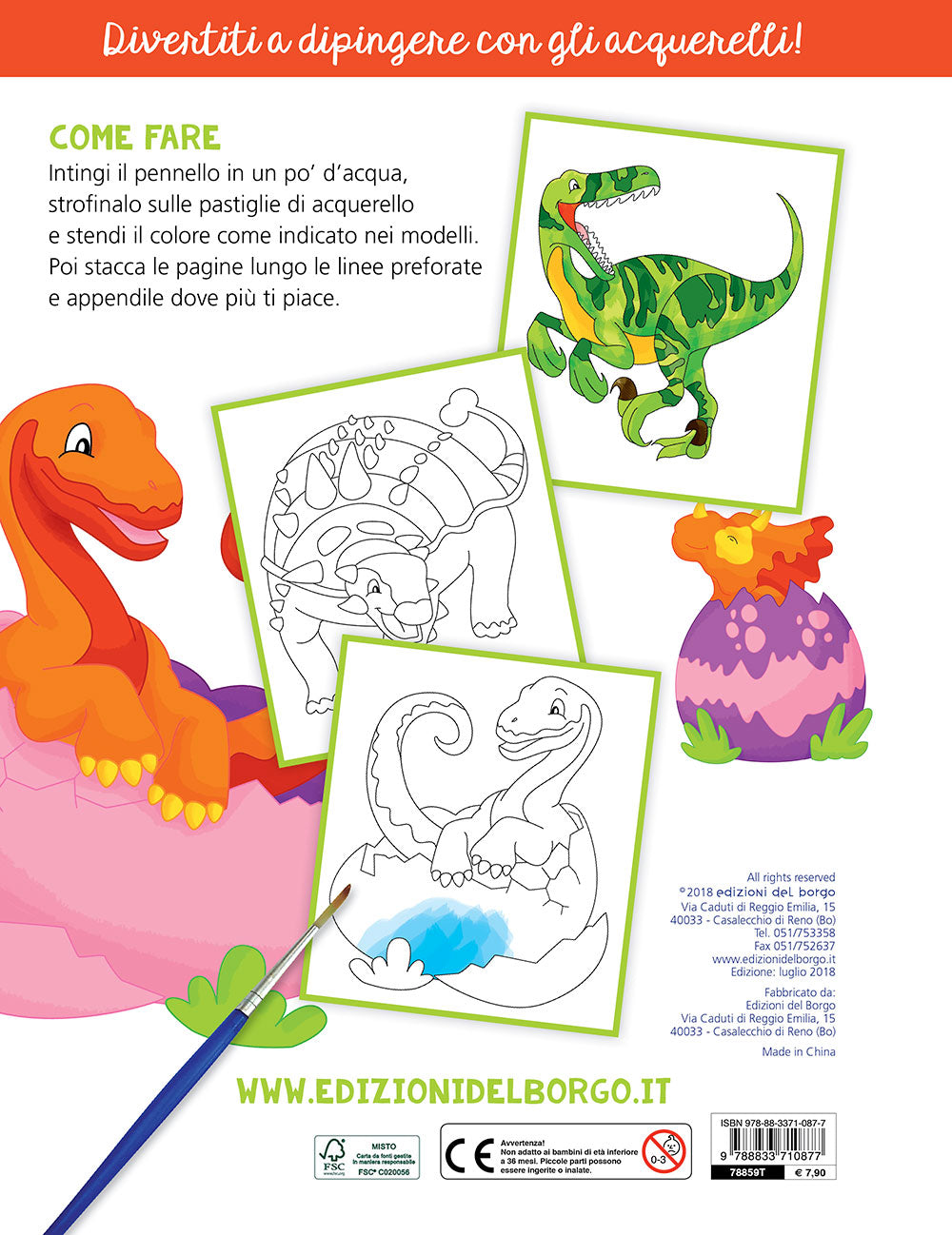 Colora con gli acquerelli - I dinosauri. Con modelli colorati da ricopiare - Con pennello e 10 pastiglie d'acquerello