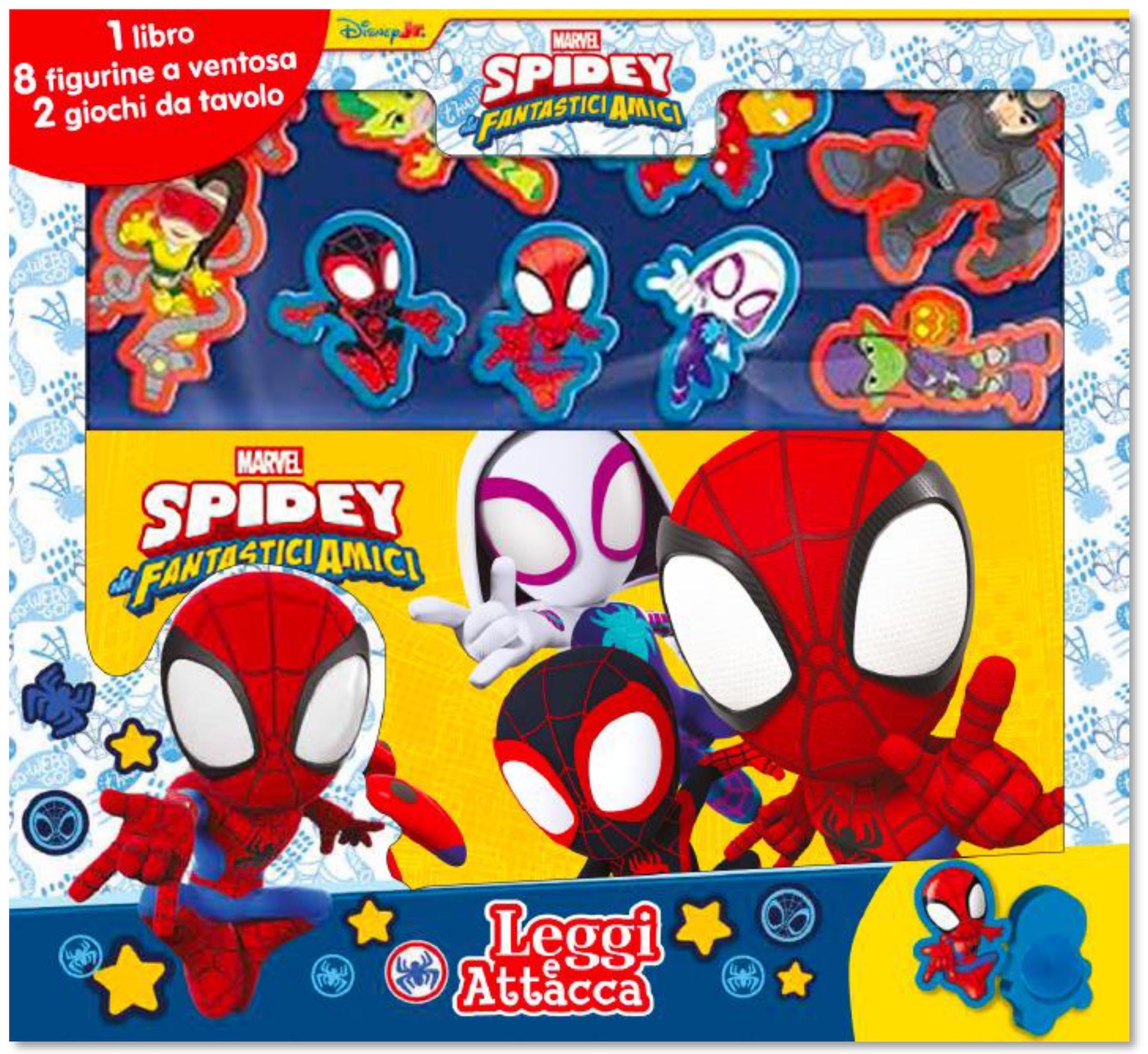 Spidey Leggi e attacca. 1 libro, 8 figurine, 2 giochi da tavolo